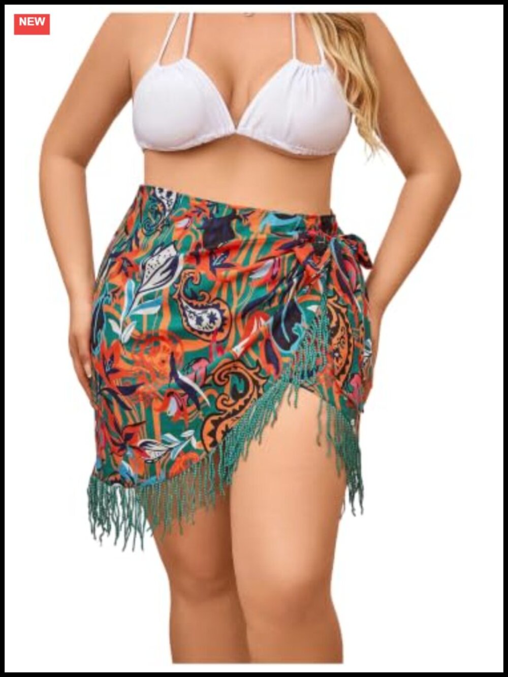 Plus Size Paisley Print Fringe Wrap Skirt Boho Beach Cover Up Tie Side Mini